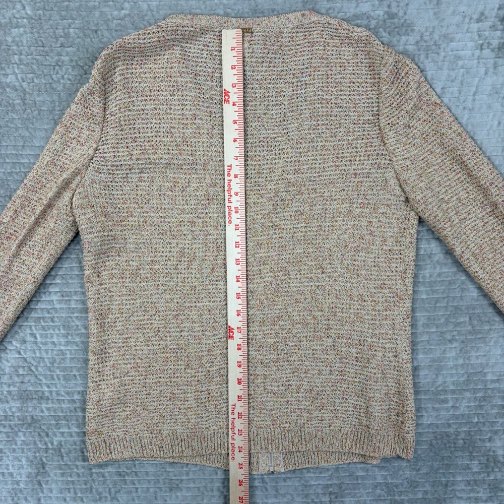 St John Sport Marie Gray Tan Multi Color Zip Front Wool Blend Cardigan Sweater L - Picture 4 of 6